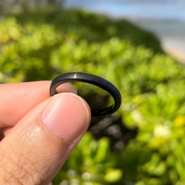 Thin Black Tungsten Ring Matte Black Finish with Square Edges, Unisex and Stackable