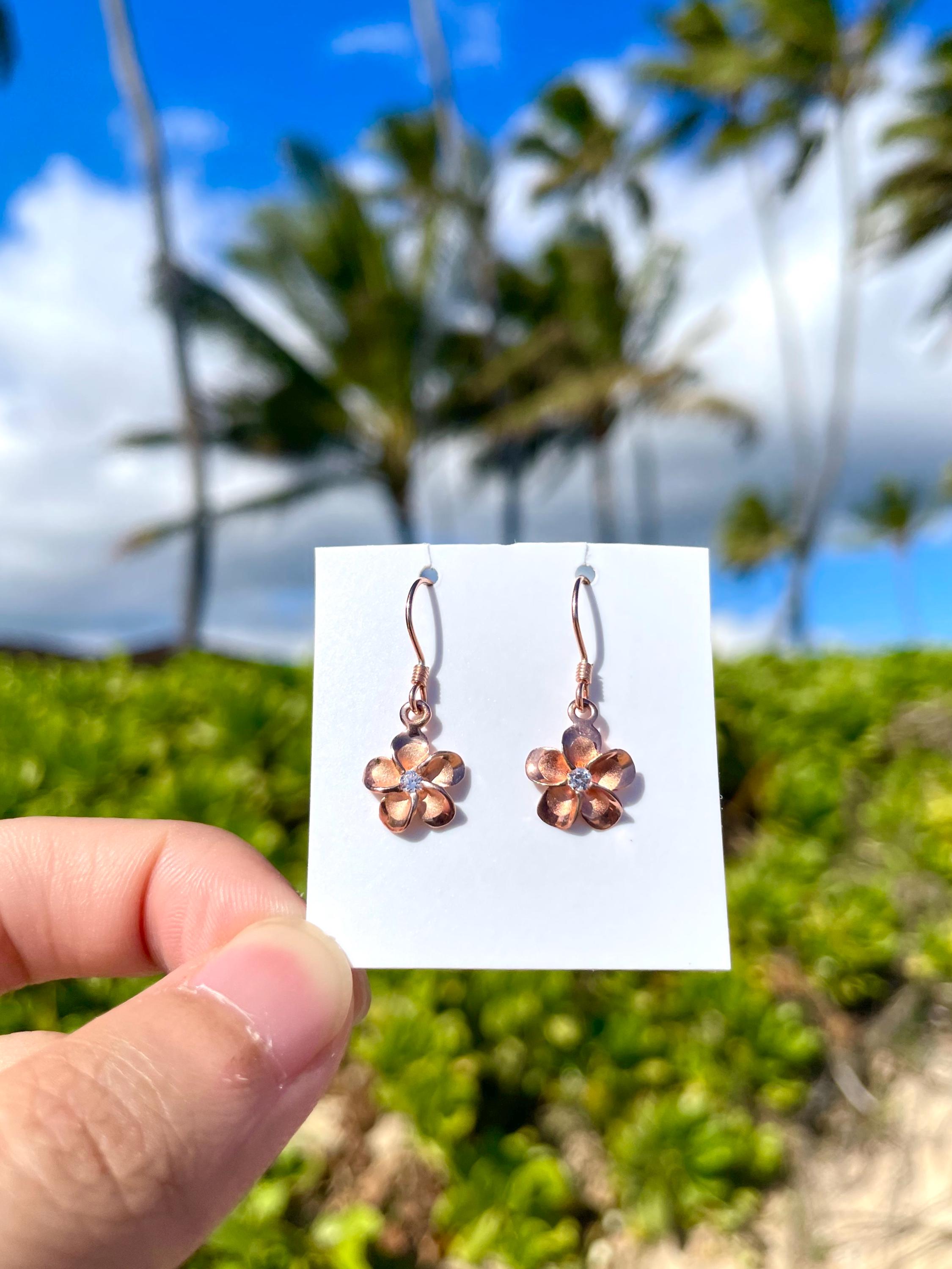 Small Dainty Rose Gold Hawaiian Plumeria Flower Pushback Stud