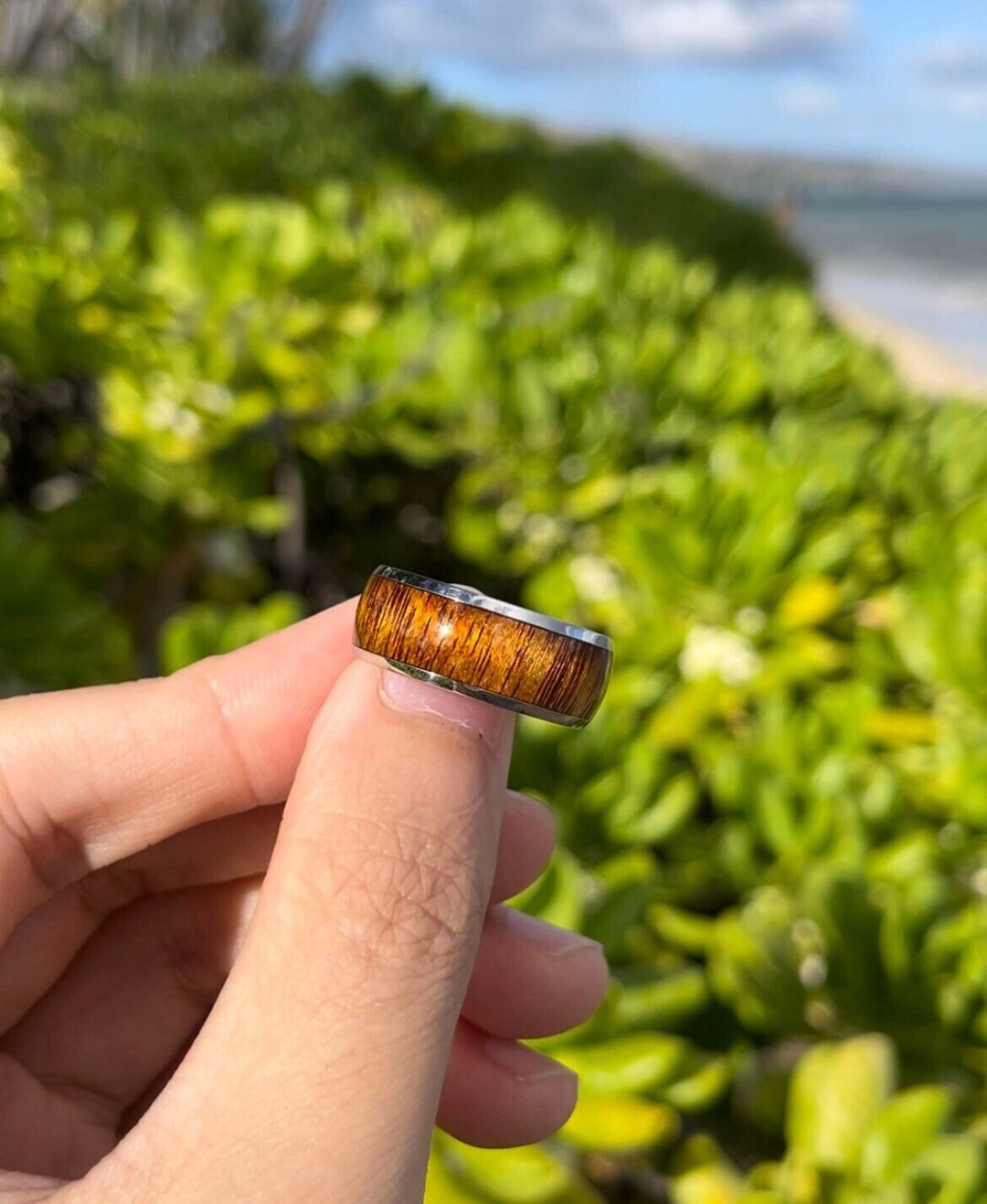 Hawaiian Koa Wood Ring Stainless Steel Tarnish Resistant Jewelry Men's Band Ring Etsy