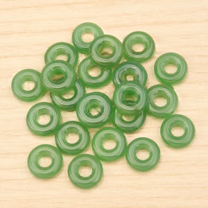 10 pieces Tiny Green Jade Donut Beads, 12mm Gemstone Spacer Beads for Bracelet & Necklace Making