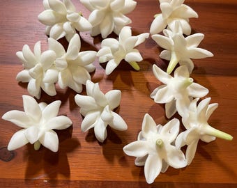 Blooming Pikake Clay Flowers 1.25 by 1.25in White Pikake, Pikake Clay Flowers for Jewelry Making, DIY Flowers, Handmade Clay Beads with Hole