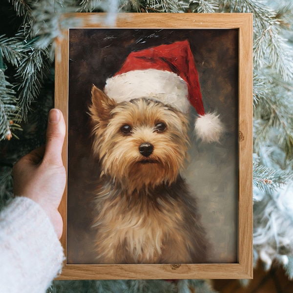 Vintage Christmas Wall Art Dog Painting Printable Christmas Oil Painting Dog Portrait Cottagecore Decor Pet Christmas Decor Winter Santa 222