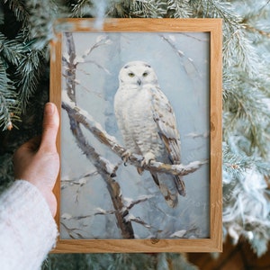 Snowy Owl Print Rustic Winter Print Christmas Print Vintage Christmas Wall Art Holiday Decor Winter Forest Wall Art Owl Art Digital Art 449