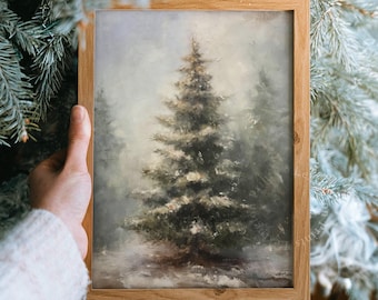 Vintage Christmas Wall Art Christmas Tree Art Printable Christmas Decor Vintage Christmas Decoration Forest Wall Art Cottagecore Decor 145