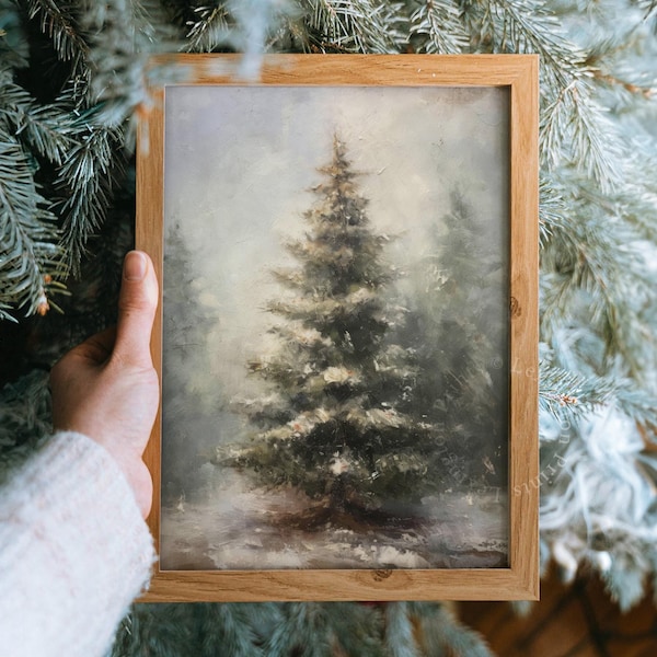 Vintage Christmas Wall Art Christmas Tree Art Printable Christmas Decor Vintage Christmas Decoration Forest Wall Art Cottagecore Decor 145