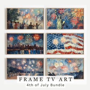 Frame TV Art Vintage 4th of July Fireworks Bundle Set of 6 | Vintage Summer TV Art 4th of July Tv Art, Patriotic Tv Art American Flag 694--