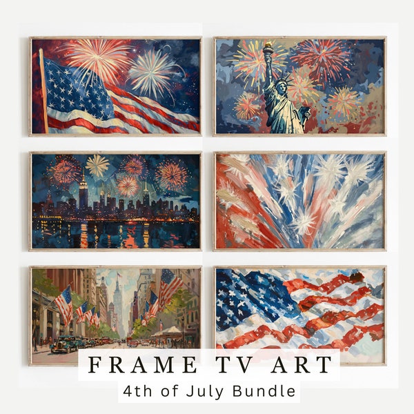 Vintage 4th of July Frame TV Art Bundle Set of 6 | American Flag TV Art 4th of July TV Art, Patriotic Tv Art July 4th Fireworks Tv Art 693