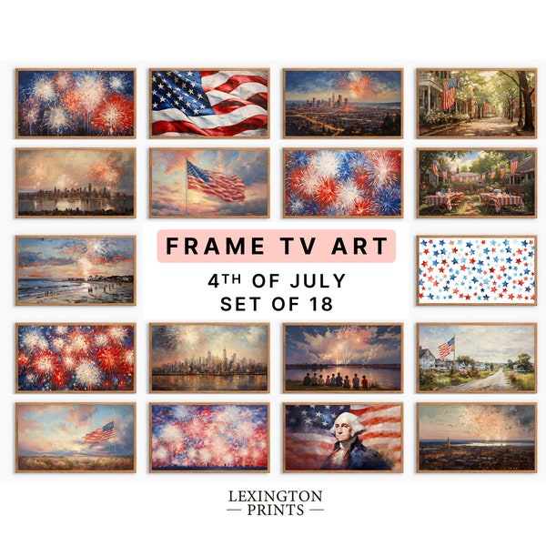 4th of July Frame TV Art Patriotic Bundle Set of 18 | Fireworks TV Art 4th of July TV Art, Patriotic Tv Art July 4th American Flag Art 692