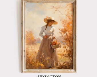 Vintage Fall Wall Art Woman Fall Decor Fall Oil Painting Fall Print Autumn Decor Fall Forest Landscape Painting Academia Art Digital Art 336