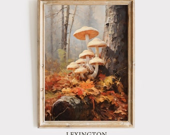 Fall Wall Print Mushroom Art Fall Painting Fall Vintage Fall Decor Autumn Decor Rustic Mushroom Art Nature Wall Art Forest Fall Print 347