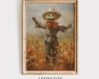 Fall Rustic Halloween Wall Art Jack O Lantern Art Scarecrow Printable Vintage Halloween Decor Fall Scarecrow Art Pumpkin Moody Wall Art 187