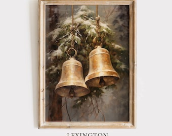 Vintage Christmas Jingle Bells Christmas Print Christmas Brass Bells Christmas Printable Holiday Decor Christmas Wall Art Winter Print 427