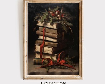 Rustic Christmas Decor Christmas Wall Art Book Art Still Life Printable Vintage Winter Print Oil Painting Dark Academia Decor Holiday 154