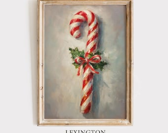 Rustic Christmas Wall Art Candy Cane Christmas Oil Painting Christmas Decor Vintage Christmas Print Candy Cane Holiday Winter Digital 303