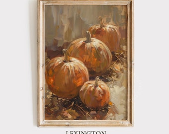 Rustic Fall Printable Pumpkin Painting, Fall Print Vintage Fall Decor Moody Wall Art, Halloween Print Autumn Print Orange Pumpkin Print 743
