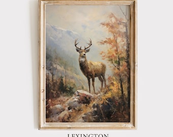 Rustic Fall Wall Art Deer Painting Fall Decor Printable Vintage Autumn Decor Oil Painting Forest Wall Art Nature Art Thanksgiving Decor 203