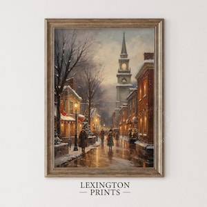 Vintage Christmas Wall Art Town City Art Landscape Painting Christmas Village Art Christmas Decor Winter Art American Art Moody Wall Art 196