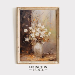 Fall Vintage fall botanical wall art flower painting oil painting art print displayed in an antique frame against a white background. The painting features intricate brushwork and colors. The shop name Lexington Prints is written out beneath
