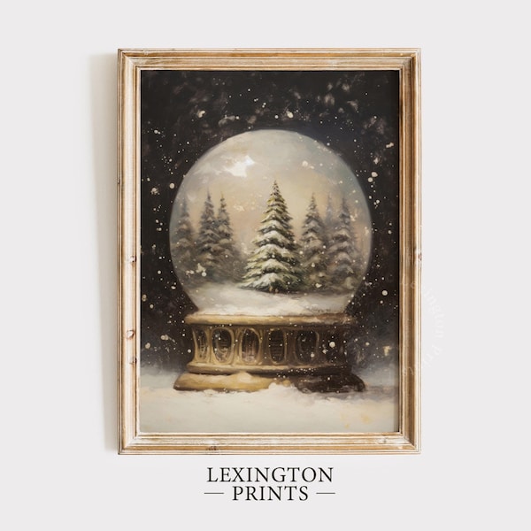 Vintage Christmas Wall Art Christmas Tree Snowglobe Christmas Oil Painting Forest Wall Art Cottagecore Holiday Print Winter Art Digital 296