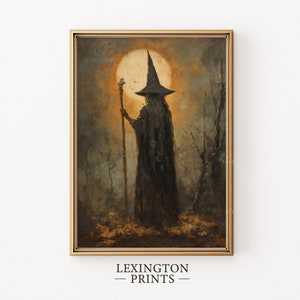 Witchy Decor Halloween Wall Art Full Moon Vintage Witch Halloween Rustic Halloween Decor Spooky Halloween Painting Vintage Halloween Art 132