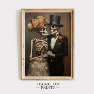 Wedding Bride and Groom Skeleton Halloween Decor Printable Vintage Halloween Wall Art Skeleton Dark Academia Wedding Art Moody Wall Art 183