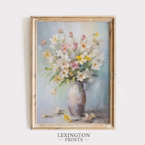 Pastel Flower Still Life Spring Floral Print Spring Decor Vintage Spring Print Farmhouse Decor Easter Decor Botanical Print Easter Art 468