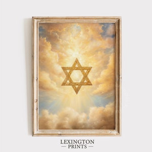 Arte mural judío, arte de la estrella de David, arte imprimible, impresión judía, pintura al óleo, estrella de David, arte religioso, decoración de Hanukkah, arte judaico vintage 376