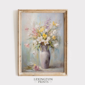 Pastel Spring Flowers Still Life Floral Print Spring Decor Vintage Spring Print Farmhouse Decor Easter Decor Botanical Print Easter Art 467