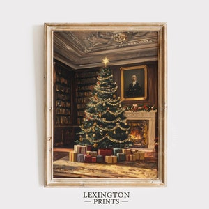 Impresión de árbol de Navidad vintage, arte de pared imprimible navideño, decoración de Dark Academia, arte de invierno melancólico, decoración navideña victoriana para el hogar 935
