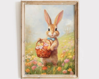 Cute Easter Bunny Printable Easter Wall Art Easter Print Spring Print Easter Decor Spring Decor Easter Basket Floral Print Wildflowers 494