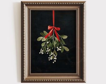 Vintage Weihnachts-Mistelzweig Druck, Weihnachten druckbare Wandkunst, Weihnachtsdrucke Winter Wandkunst, Vintage Winter Bauernhaus Urlaub Kunst 817