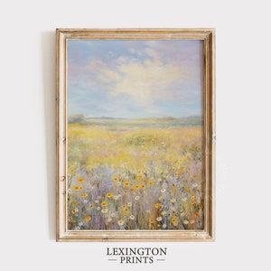Wildflower Field Landscape Painting Spring Decor Vintage Spring Wall Art Farmhouse Decor Easter Decor Floral Print Spring Print Digital 461