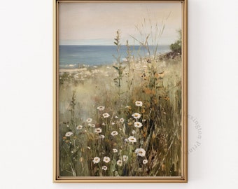 Spring Printable Wildflower Print Coastal Wall Art, Neutral Wall Art Spring Print Landscape Painting, Beach Decor Farmhouse Print Sea 602