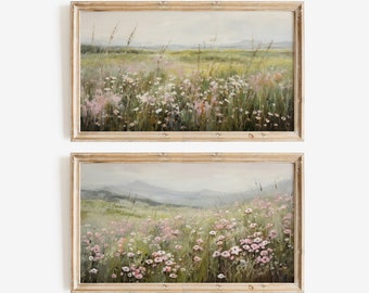 Neutral Wildflower TV Art Set of 2, Spring Landscape, Spring Farmhouse TV Art, Vintage Spring Frame TV Art, Spring Tv Art Floral Moody 567