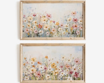 Neutral Wildflower TV Art Set of 2, Spring Samsung Frame TV Art, Spring TV Art Frame, Spring Decor Vintage Farmhouse Tv Art Floral Art 531