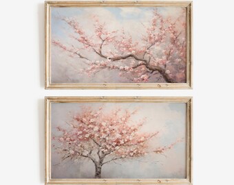 Rosa Kirschblüte TV Art 2er Set, Frühling Samsung Rahmen TV Art, Frühling TV Art Rahmen, Frühlingsdekor Vintage Bauernhaus Tv Art Ostern Art 532