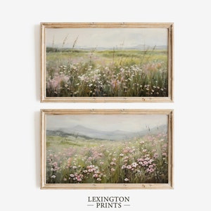 Neutral Wildflower TV Art Set of 2, Spring Landscape, Spring Farmhouse TV Art, Vintage Spring Frame TV Art, Spring Tv Art Floral Moody 567