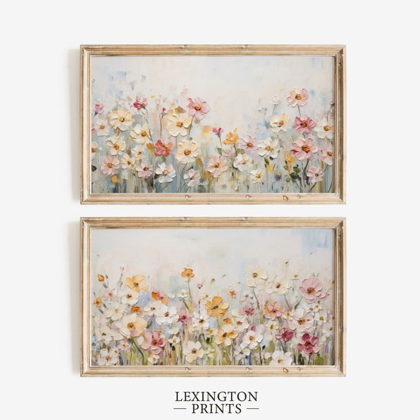 Neutral Wildflower TV Art Set of 2, Spring Samsung Frame TV Art, Spring TV Art Frame, Spring Decor Vintage Farmhouse Tv Art Floral Art 531