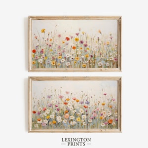 Neutral Wildflower TV Art Set of 2, Samsung Frame TV Art, Spring TV Art Easter Tv Art, Spring Decor Vintage Farmhouse Tv Art Floral Art 637