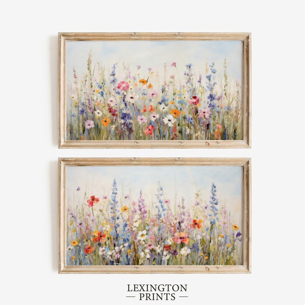 Colorful Wildflower TV Art Set of 2, Samsung Frame TV Art, Spring TV Art Easter Tv Art, Spring Decor Vintage Cottage Tv Art Floral Art 639