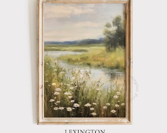 Printable Wildflower Field Landscape Vintage Painting, Spring Print Farmhouse Print Neutral Wall Art, Spring Art Digital Download Print 603