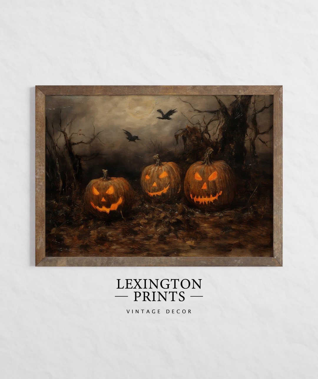Vintage Halloween Decor Jack O Lantern Wall Art Pumpkin Painting Rustic ...