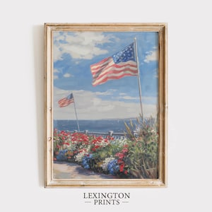 Coastal USA Flag Wall Art, Summer PRINTABLE Wall Art, 4th of July Print Patriotic Wall Art, Vintage USA Summer Wall Decor Digital Print 1205