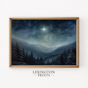 Arte mural cristiano con estrella navideña, cruz cristiana, arte mural navideño, impresión navideña, pintura al óleo, arte cristiano de Jesús, estrella de la natividad 397