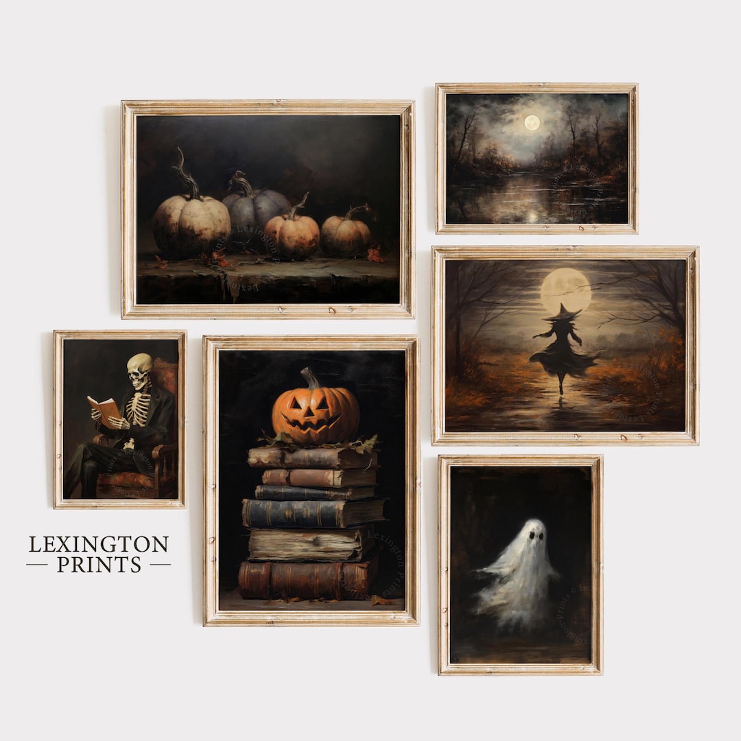 Printable Halloween Gallery Wall Set of 6, Dark Halloween Print Vintage ...