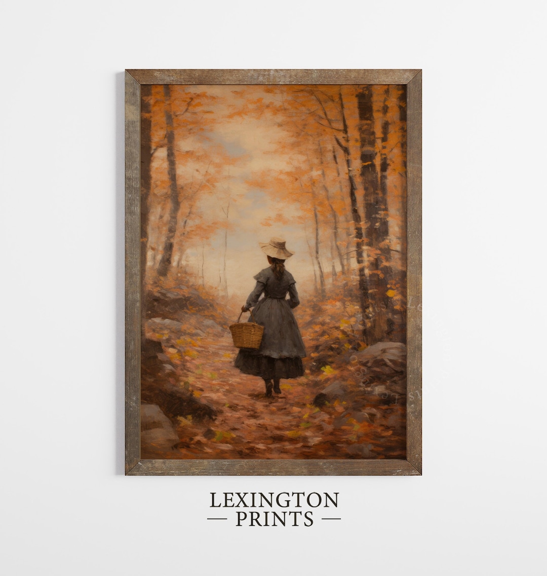 Rustic Fall Wall Decor Printable Woman Fall Forest Painting Fall Art ...