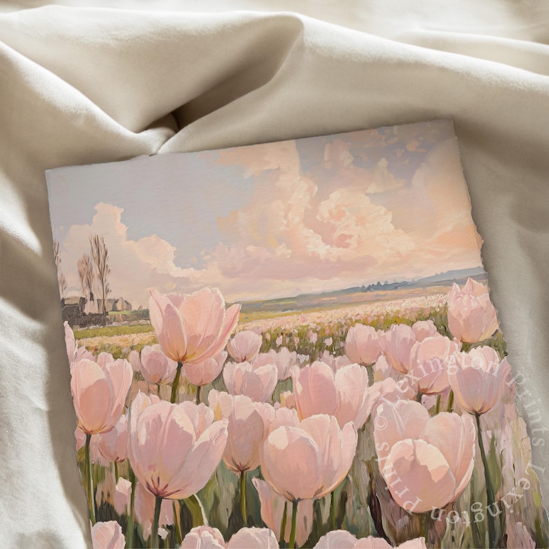 Pink Tulip Field Print, Spring PRINTABLE Wall Art, Spring Print Tulip ...
