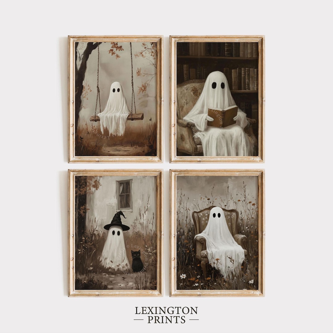 Moody Ghost Wall Art Set of 4, Halloween PRINTABLE Wall Art, Dark Fall ...