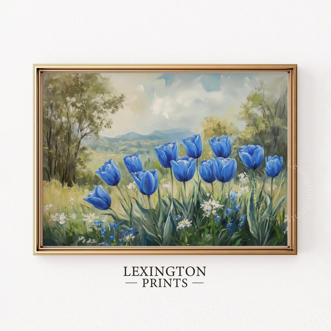 Blue Tulip Field Print, Spring PRINTABLE Wall Art, Spring Print Tulip ...