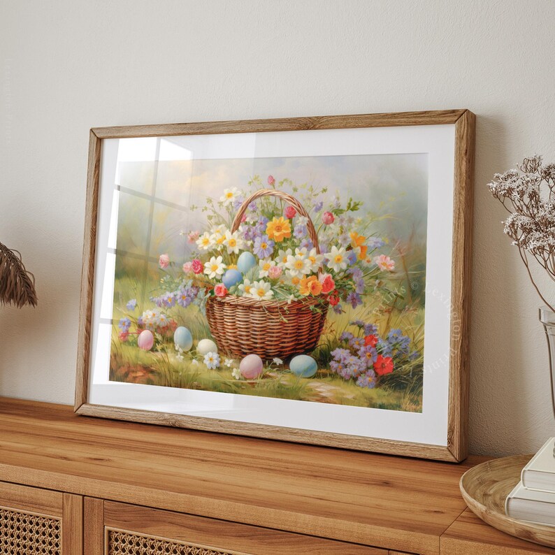 Floral Easter Basket Spring Printable Easter Wall Art Spring Print ...
